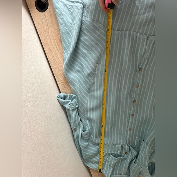 Meo Meli Light Blue Striped 100%  Linen Hi Low Button Down Dress OS - Picture 8 of 8